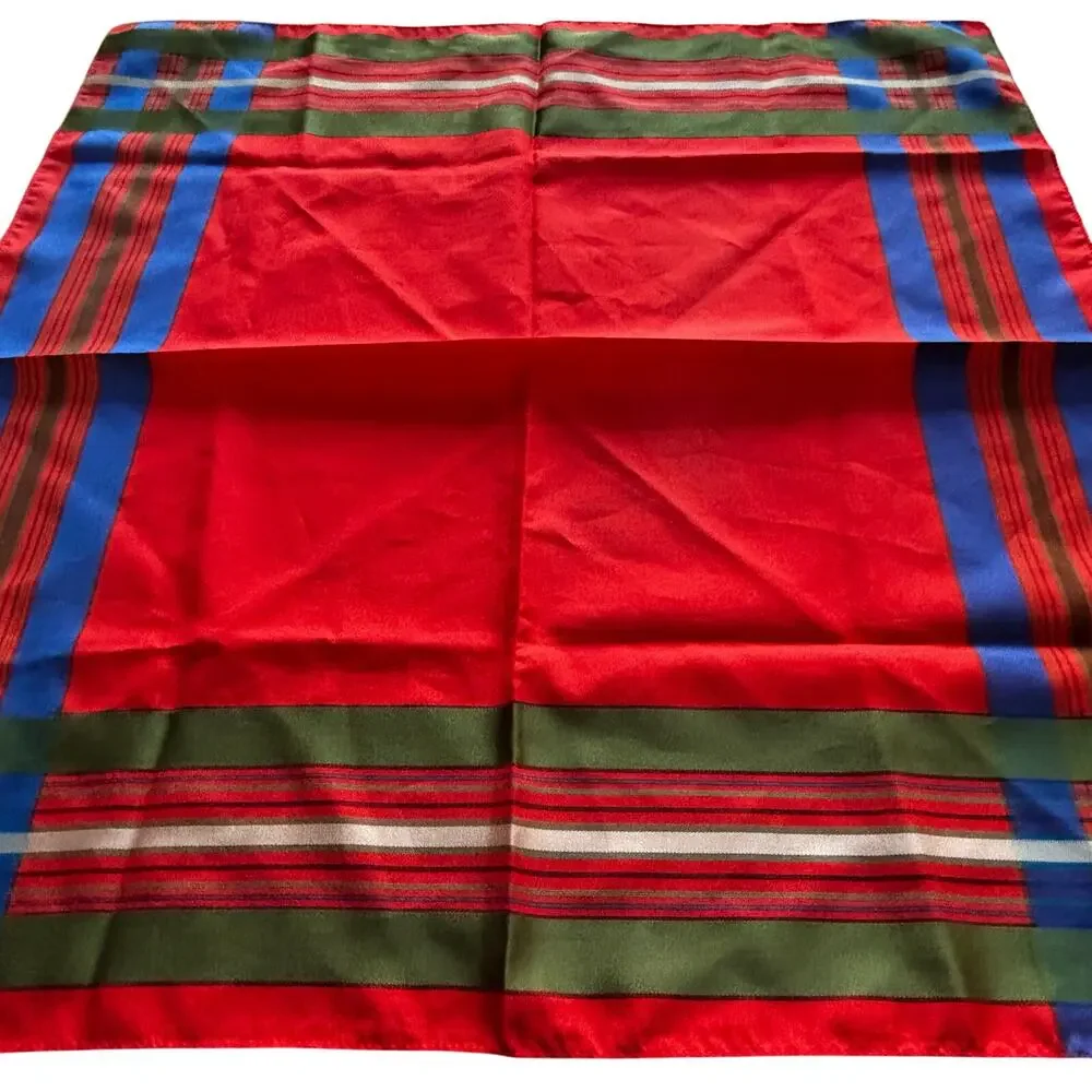 Silky Berkshire scarf red blue & green plaid square neckerchief style classic